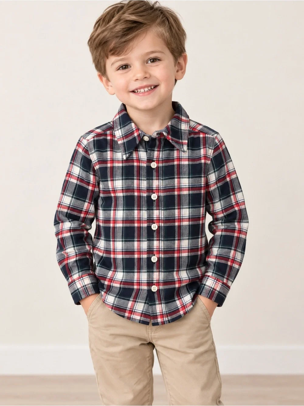 OshKosh B'gosh Red, Navy & White Plaid Button-Down Shirt